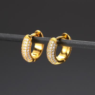 China TRENDY 18K Gold Plated 18K Gold Plated Zircon Jewelry Iced Out Brass Circle Stud Earrings for sale