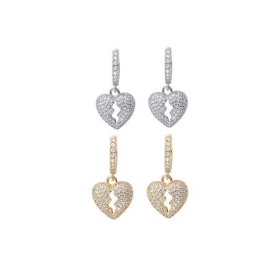 China TRENDY Broken Heart Dangle Zircon Diamond Jewelry Hoop Earrings For Icy Women for sale