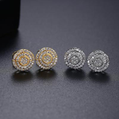 China Creative Fashion Full Zircon Men's Punk Full Diamond Round Earrings Hip Hop Stud Earrings for sale