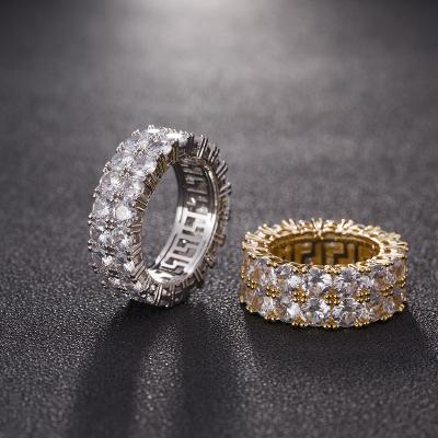 China TRENDY Zircon Jewelry Ring Silver 18K Gold Jewelry Two Line Rings For Men for sale