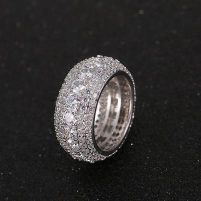 China FASHIONABLE Zircon Jewelry Ring Silver 18K Ice Gold 5 Lines Zircon Brass Jewelry Rings For Men for sale