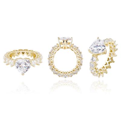 China Trendy Full Zircon Shiny Heart Shaped Rings for sale