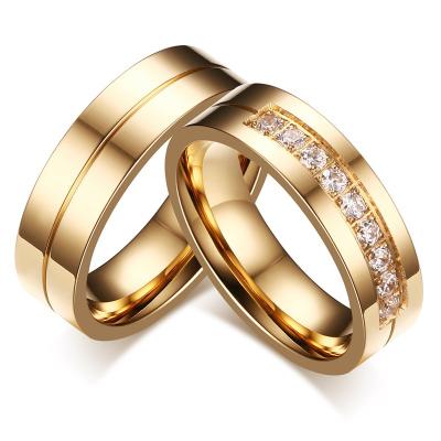 China FASHIONABLE Stainless Steel Couple Jewelry Ring Zircon PVD Gold Plated Rings for sale