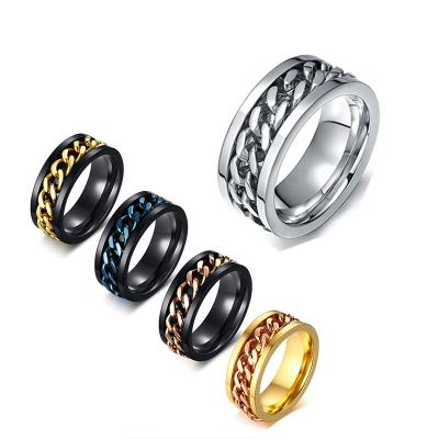 China FASHIONABLE Stainless Steel Cuban Chain Rotating Jewelry Ring For Men for sale