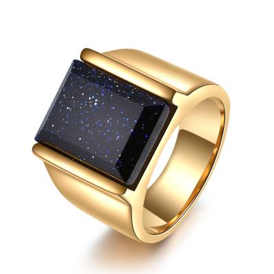 China FASHIONABLE Simple Square Turquoise 304 Stainless Steel Geometric Black Rings For Women And Men for sale