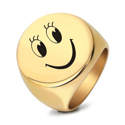 China Hot Selling Trendy INS Amazon Smile Face Stainless Steel Facial Expression Rings For Men for sale