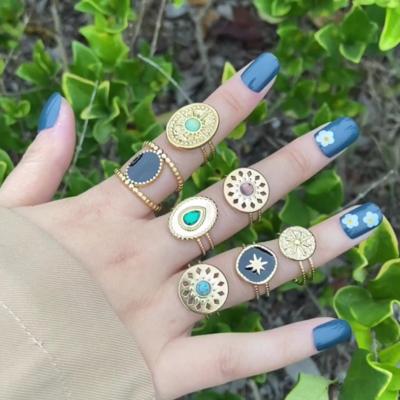 China Fashion Fashion Round Oil Drip Gemstone Women's Jewelry Gold Plated Stainless Steel Rings for sale