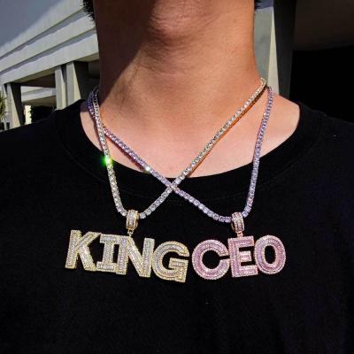 China Custom Name Icy Pendant Necklace TRENDY Custom Logo Zircon Diamond Letter Name Necklace for sale