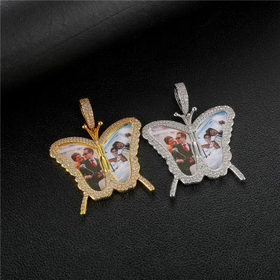 China FASHIONABLE Hip Hop Jewelry DIY Photo Copper Inlaid Zircon Butterfly Pendant Necklace Custom for sale