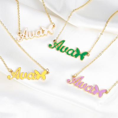 China TRENDY Custom Colorful Stainless Steel Name Jewelry Necklace Personalized Pink Yellow Green Colorful Name Logo Necklace for sale