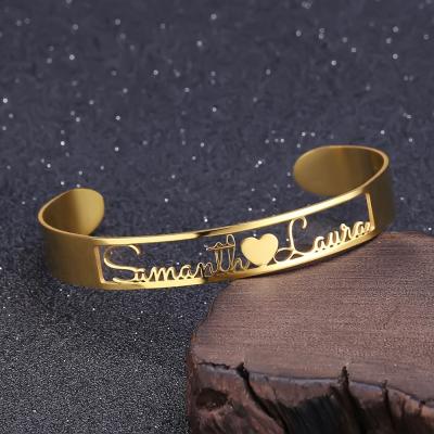 China TRENDY Customized Name Bracelet Logo Jewelry Cuff Stainless Steel Name Cuff Bracelets & Bangles for sale