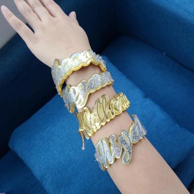 China Custom Name Logo Jewelry Cuff FASHIONABLE Acrylic Wide Bangle Glitter Name Bracelets Bangles for sale