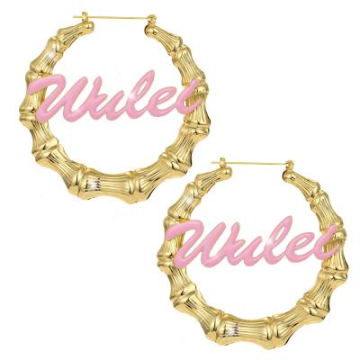 China FASHIONABLE custom name bamboo earrings personalized women round big circle name rose oil drip earrings for women for sale