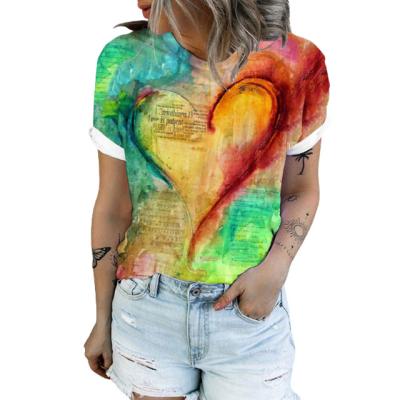 China Breathable Women's Round Neck 3D T-shirt Print Rolled Graphic Short Sleeve Loose Casual T-shirt S~2XL Y2K for sale