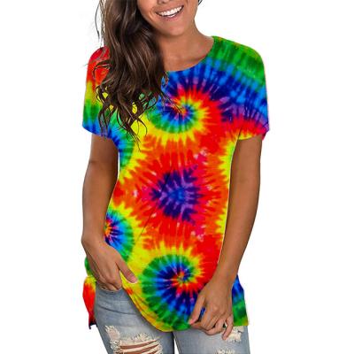 China QUICK DRY Ladies T-shirt Tie Dye Tee With Crew Neckline And Vintage Look Tee For Women for sale