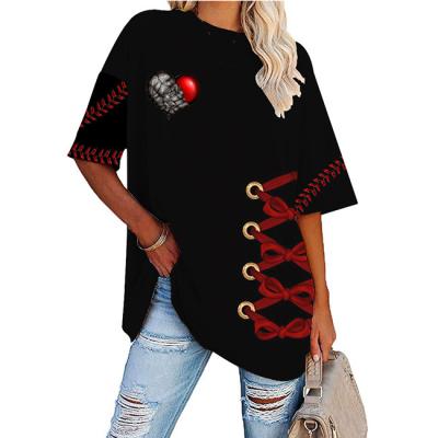 China Ladies Summer Polyester Breathable Fashion Round Neck Graphic Print Loose Short Sleeve T-shirt Long Dress for sale