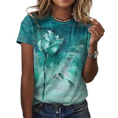 China High Quality Women's Round Neck 3d Printing Summer Casual Loose Ladies QUICK DRY Short Sleeve Floral T-shirts for sale