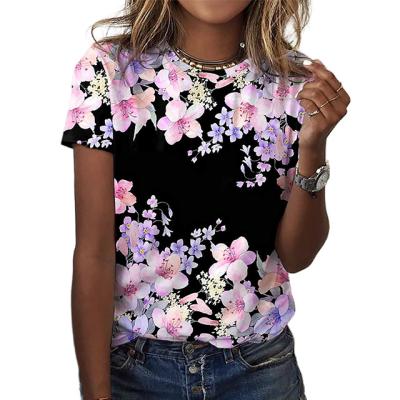 China High Quality Women's Round Neck 3d Printing Summer Casual Loose Ladies QUICK DRY Short Sleeve Floral T-shirts for sale