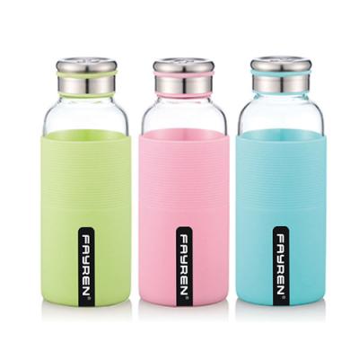 China Sustainable High Quality Glass Water Bottle With Silicone Sleeve for sale