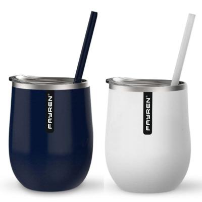 China Durable Double Wall Insulated Coffee Mug Thermos Vacuum Cup With Straw for sale