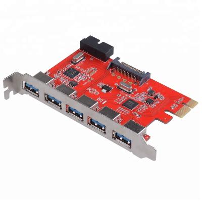 China PCBA+metal Panto USB 3.0 5 Port USB Port PCI Express Card with 19/20 USB 3.0 Pin Header for Windows XP/7/8/10 for sale