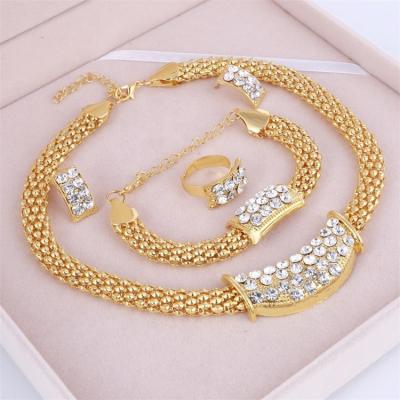 China Gold CLASSIC Wedding Jewelry Sets For Women African Statement Pendant Pearl Crystal Necklace Earrings Bracelet Rings for sale