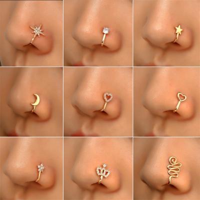 China CLASSIC Fashionable Sexy Copper Nose Piercing Ring Heart Star Crown Clip On Ear Clip Cuff For Women Girl Body Jewelry for sale