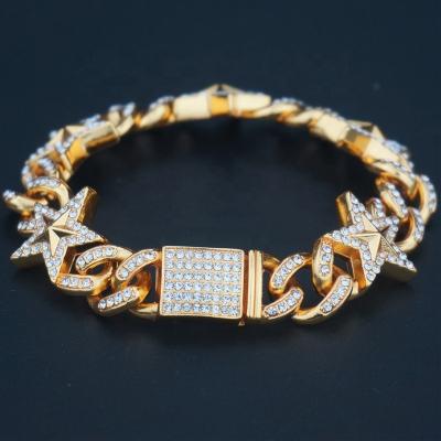 China FASHIONABLE Hiphop Hip Hop Five-pointed Star Rhinestone Bracelet Cuban Chain Thick Jewelry for sale