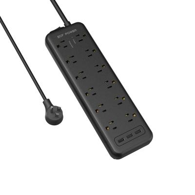 China American US Power Strip With Outlet 3 USB 12 AC USA Home Office High Power Strip TPM12 for sale