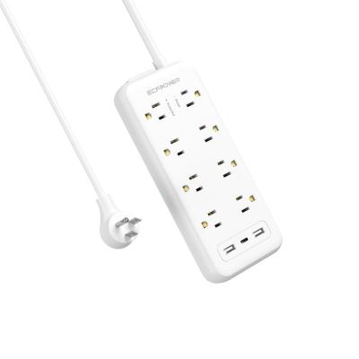 China Commercial Universal Extension Socket USB-C PD Surge Protector Power Strip Socket with 8 AC Outlets and 2 USB Charging Ports for Home Tablets for sale