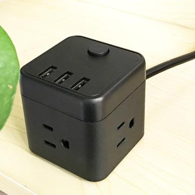 China Portable Residential/Multi-Purpose Cube Power Strip with 3 USB 3 Outlet Charging Station for Nightstand and Office and Travel - Black for sale