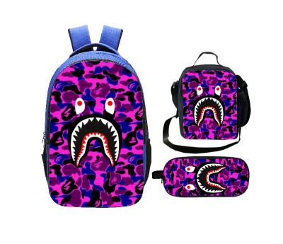 China Others new large mouth graffiti three-piece fashion youth three-piece cartoon lunch bag pen printed back bag for sale