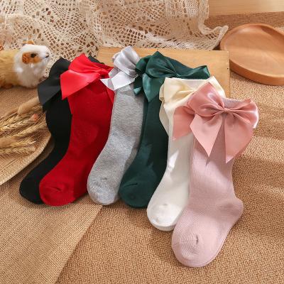 China Sporty Babies Bangs Kids Christmas Sock Autumn Toddler Big Bow Knee Socken Newborn Soft Cute Long Cotton Red For 0 5 Years for sale