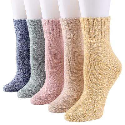 China 5 Double Needle Breathable Socks Set Women Woolen Thickened Winter Socks Thermal Pure Color Soft Socks for sale