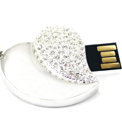 China Crys White Zinc Alloy 32Gb tal 2.0 Marked Memory Stick Heart Shape Jewelry OEM Gold Usb Flash Drive 2Gb With Necklace Pendrive Key Chain for sale