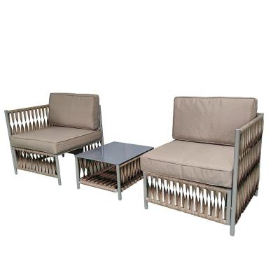 China L Modern KD Rattan Indoor Outdoor Garden Steel Wicker Backyard Corner Sofa With Cushion 3 PCS Set for sale