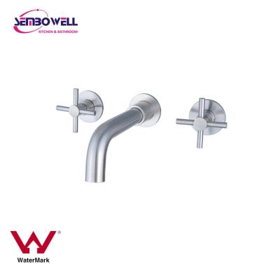 China Metered Faucets Sembowell Watermark SS Stainless Steel Brushed Wall Basin Set With Cross Handles for sale