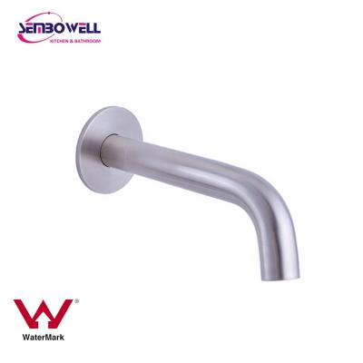 China Watermark 304 Stainless Steel Brushed Finish Metered Basin Spout Metered Wall Mounted Bath Outlet Faucets for sale