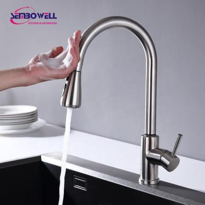 China Sense Faucets Stainless Steel Pull Out Pull Down Brushed Touch Sensor Kitchen Faucet Water Tap Kitchen Mixer for sale