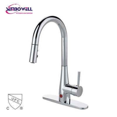 China Sembowell Sense Faucets Best Price Competitive Quality CUPC Zinc Dual Sensor Kitchen Faucet Pull Down Water Faucet With Deckplate for sale