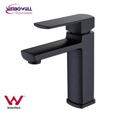 China New Sembowell Modern Design Filigree Matt Black Brass Rectangular Bathroom Basin Faucet Basin Mixer Tap for sale