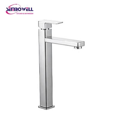 China Modern Square Brass Single Handle Basin Faucet Single Cold Bathroom Lavatory Basin Faucet for sale