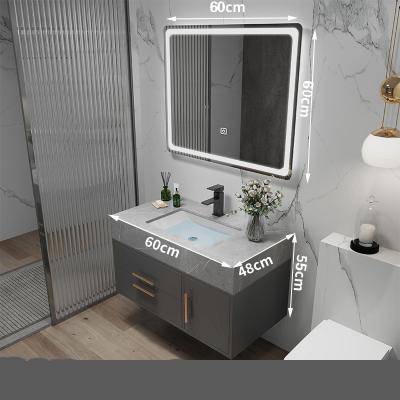 China Modern Cabinet Gray 60cm Quality Wall Mounted Wash Basin With Mirror Smart Square Bathroom Cabinet for sale