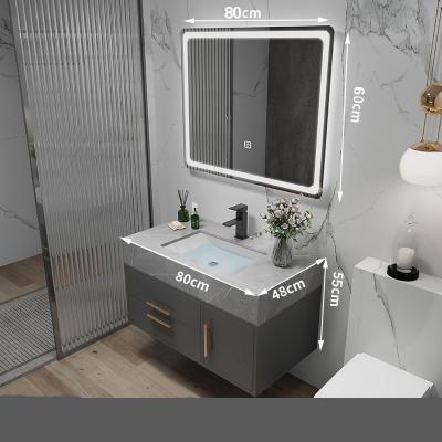 China Modern Cabinet Gray 80cm Quality Wall Mounted Wash Basin With Mirror Smart Square Bathroom Cabinet for sale