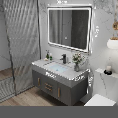 China Modern Cabinet Gray 90cm Quality Wall Mounted Wash Basin With Mirror Smart Square Bathroom Cabinet for sale