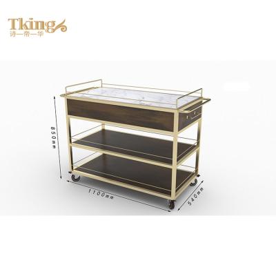 China Factory Direct Selling Stainless Steel Kitchen Metal Gold Quick Serving Home Trolley For Cake for sale