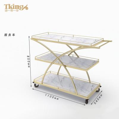 China Popular Commercial Stainless Steel Restaurant Dining Chinese Bar Gold Dimsum Drink Serving Cart for sale