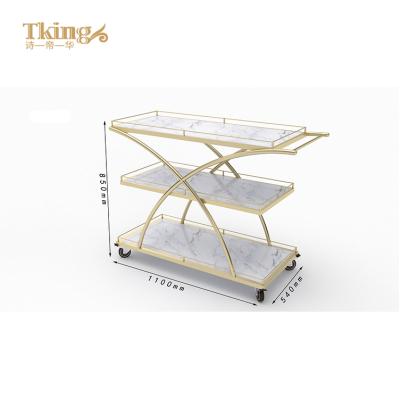 China 2021 Stainless Steel Modern Design Gold Beverage Cart Luxury Bar Cart For Wedding Party for sale