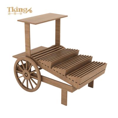 China Eco-friendly Antique Exhibition Solid Wood Sapele Snack Car/Stainless Steel/Wooden Food Cart For Hotel/Restaurant for sale