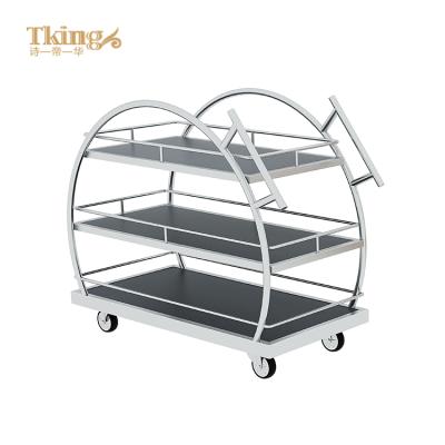 China Curious Line Stainless Steel Serving Trolley With 3 Tiers For Serving Equipments Banquet Catering Dining Liquid Wine Trolley for sale